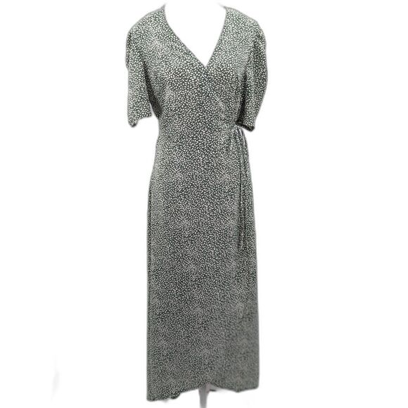 Missguided Green Abstract Pattern Puff Sleeve V-Neck Wrap Maxi Dress Size 8 - Picture 3 of 9